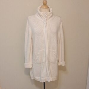 Eileen Fisher 100% Organic Cotton Zip Long Heavy Knit Cardigan/Jacket Size L